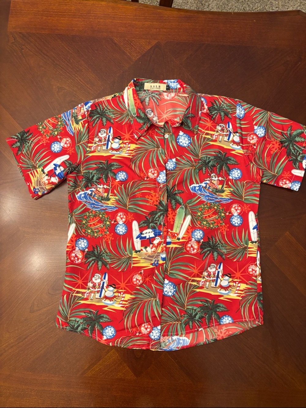 SSR Red Tropical Christmas short sleeve Button-Down Shirt